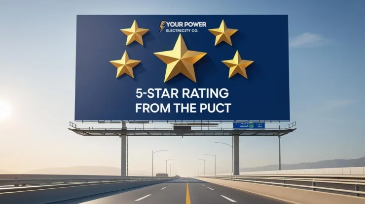 billboard showing 5-star rating from the puct public utility commission of texas