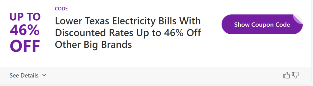 retailmenot electricity discount promo code for texas shows 46% off but what is the calculation?