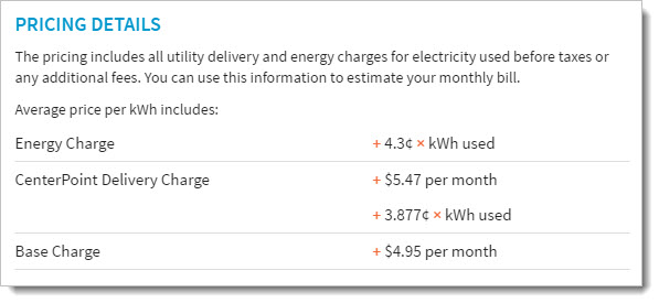 Electricity Plan Pricing Details
