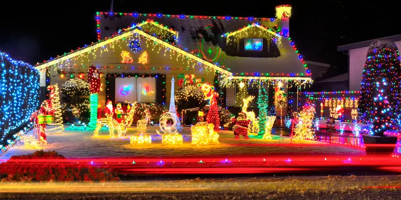 LED christmas lights can save money especially on a house that's gone all out with christmas lights, like this example. 