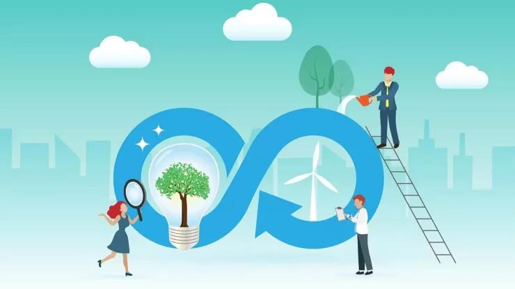 sustainability strategy image showing the infinity circle for connection of people, planet and profits