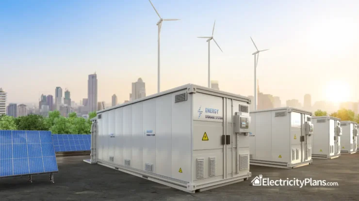 image of a texas microgrid with solar, wind, battery storage.